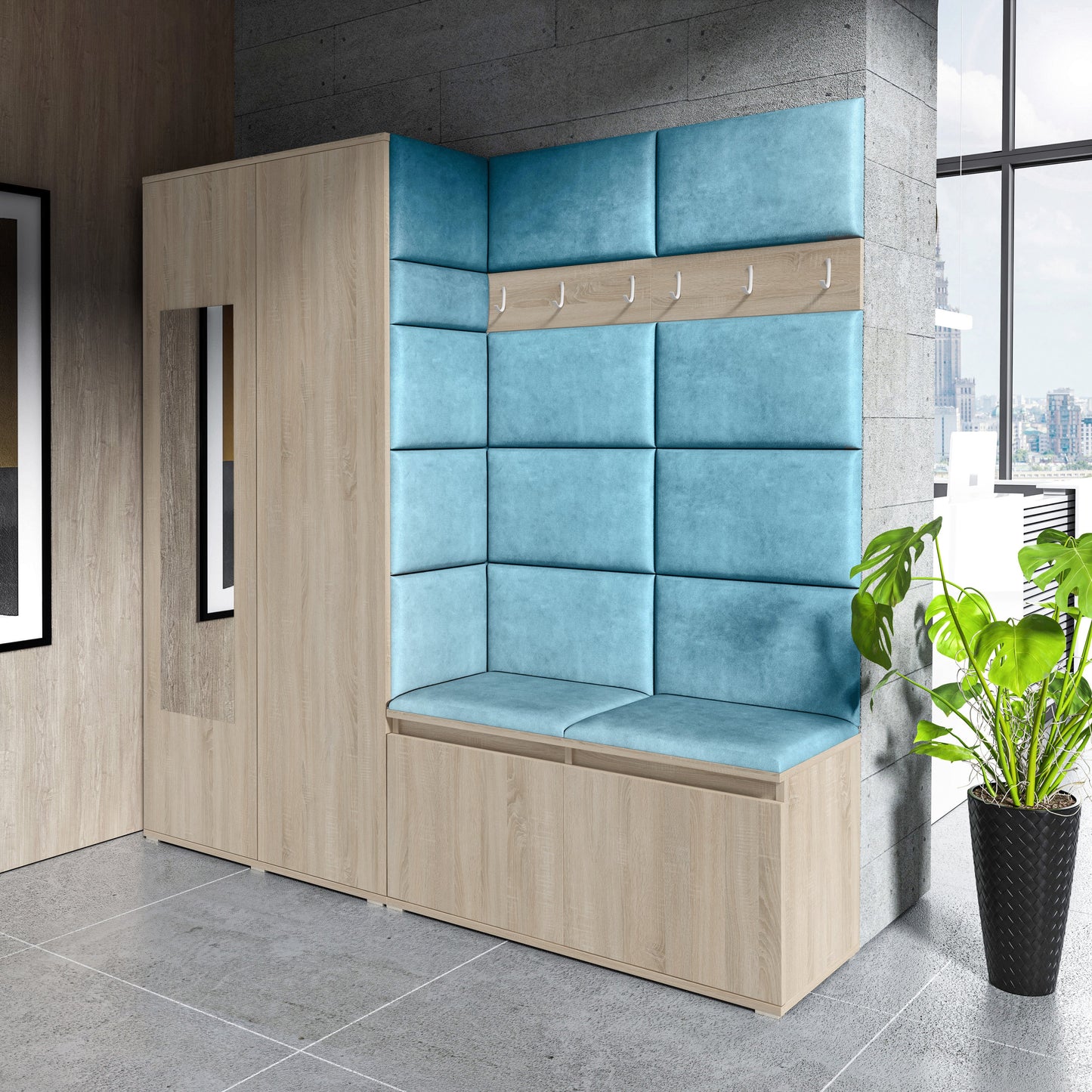 PK Emi 8 Hallway Wardrobe Sonoma - Upholstered Panels in Various Colours