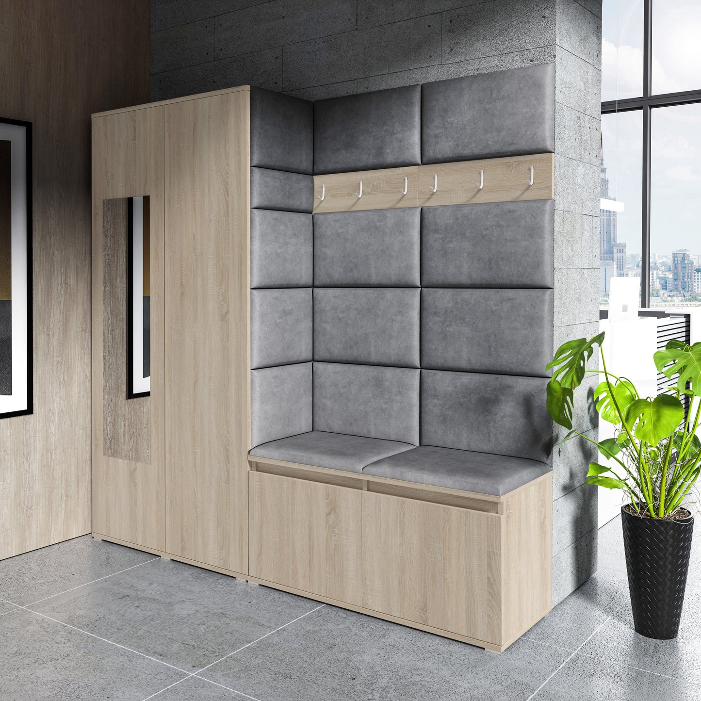 PK Emi 8 Hallway Wardrobe Sonoma - Upholstered Panels in Various Colours