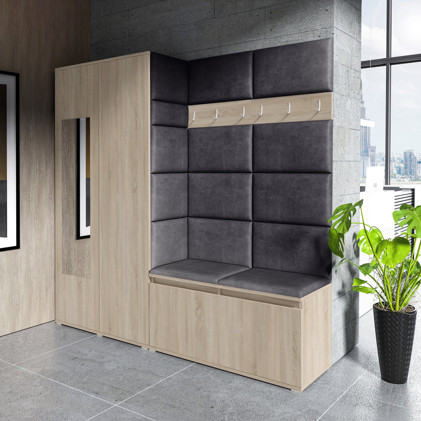 PK Emi 8 Hallway Wardrobe Sonoma - Upholstered Panels in Various Colours