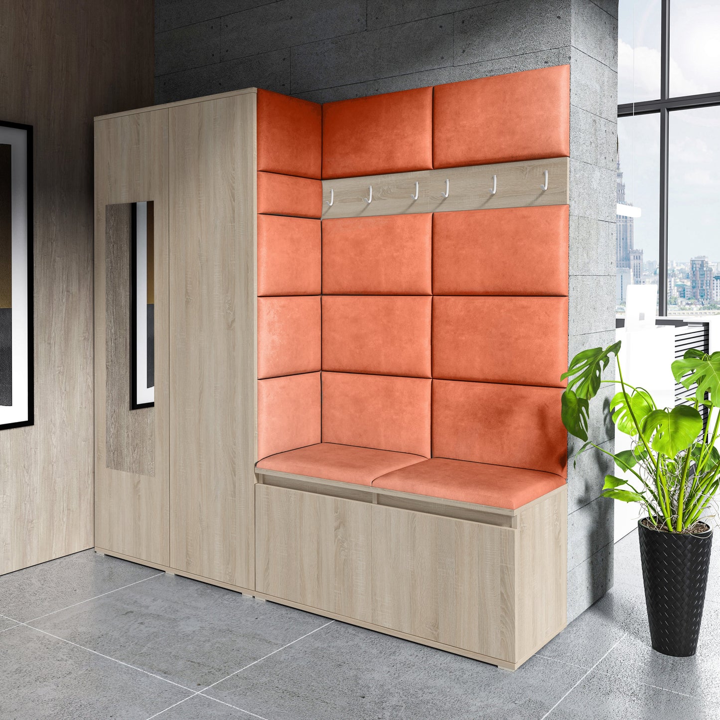 PK Emi 8 Hallway Wardrobe Sonoma - Upholstered Panels in Various Colours