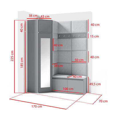 PK Emi 37 Hallway Wardrobe White - Upholstered Panels in Various Colours