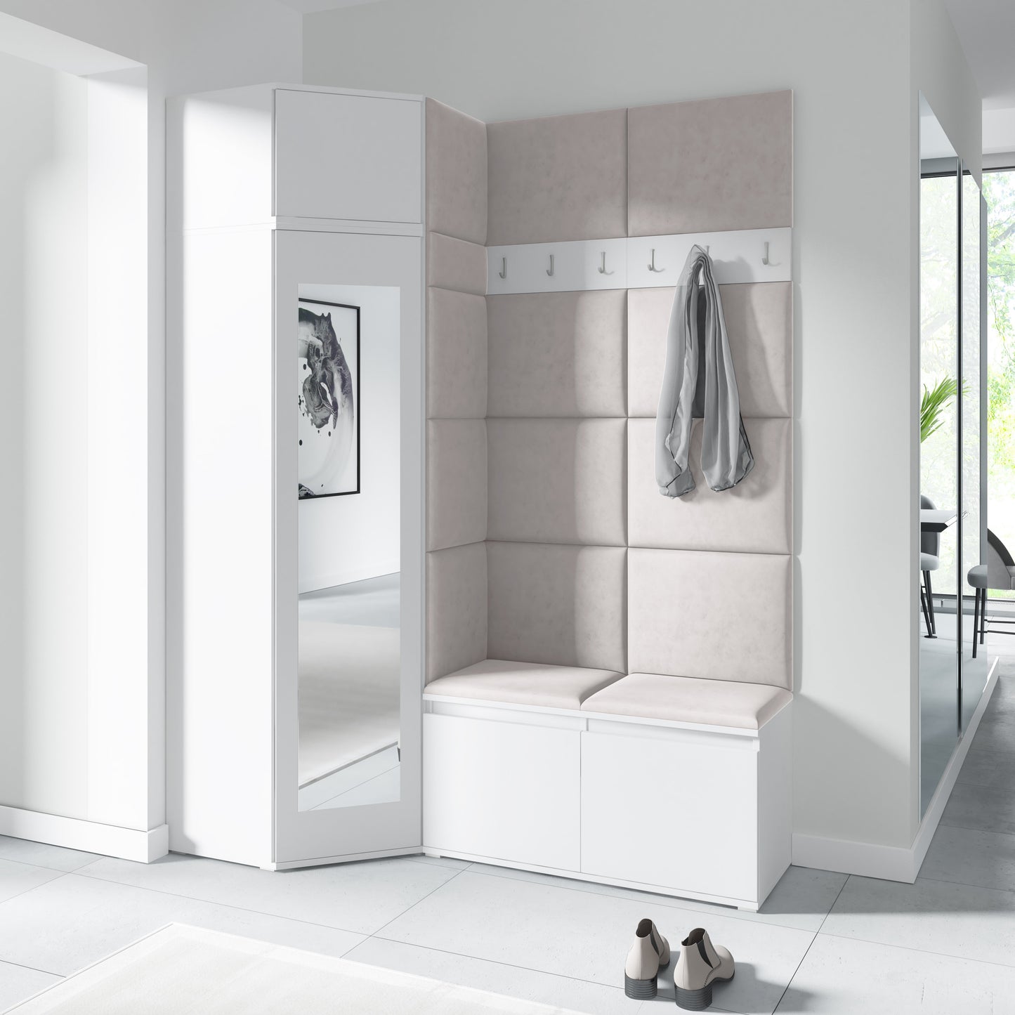 PK Emi 37 Hallway Wardrobe White - Upholstered Panels in Various Colours