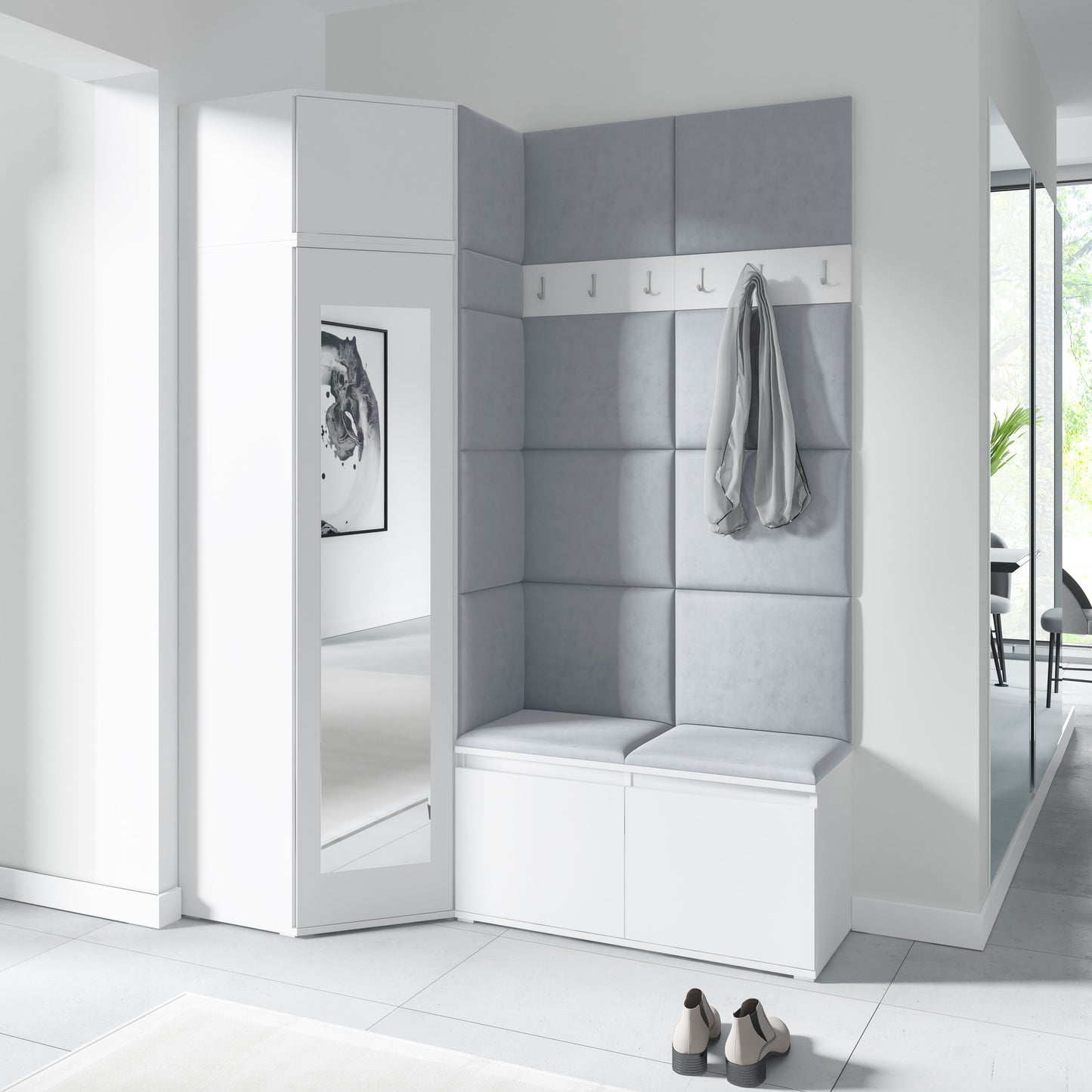 PK Emi 37 Hallway Wardrobe White - Upholstered Panels in Various Colours