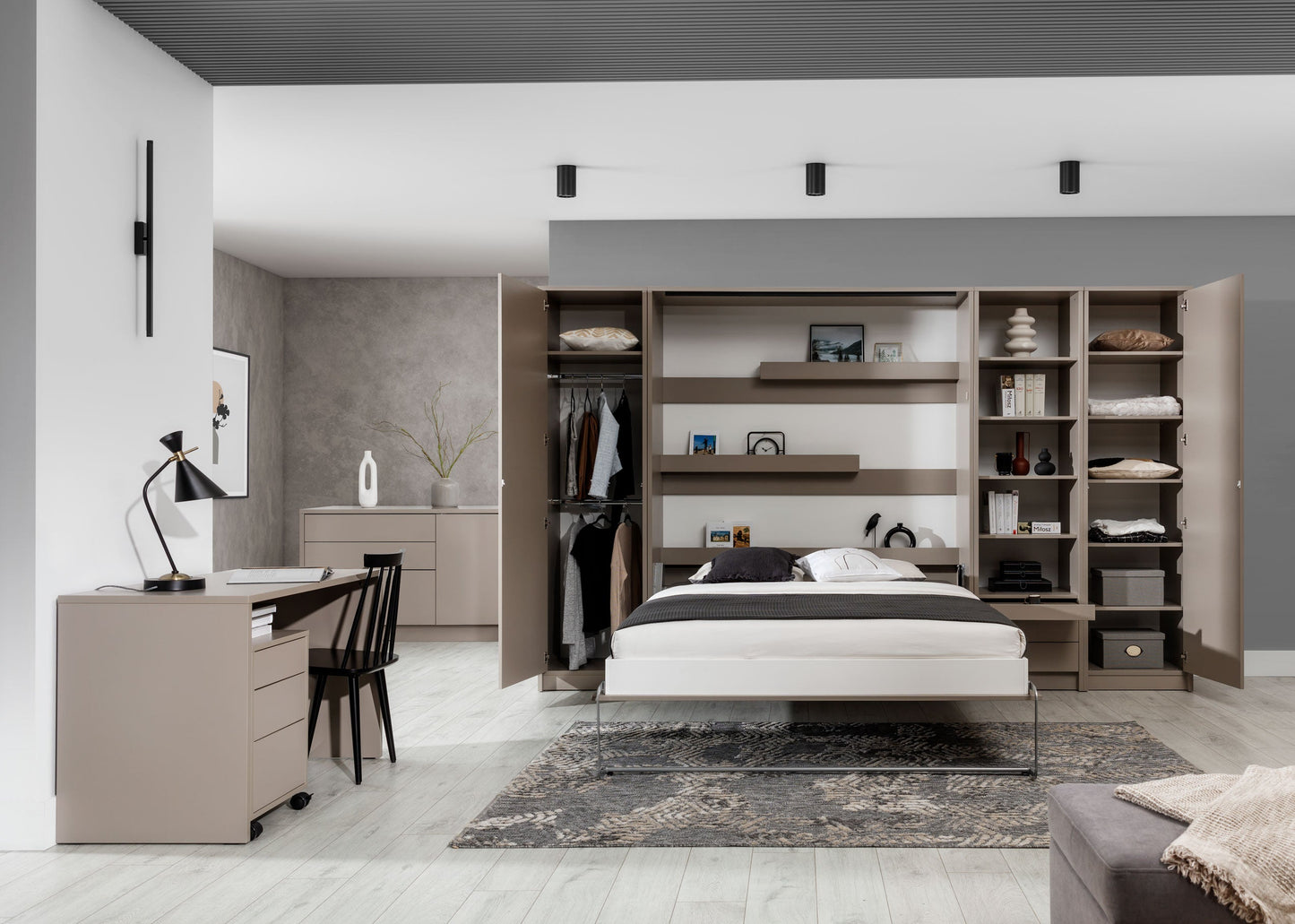 Customizable Genius Murphy Bed Furniture Set 140 x 200 cm Congo, LED Lighting