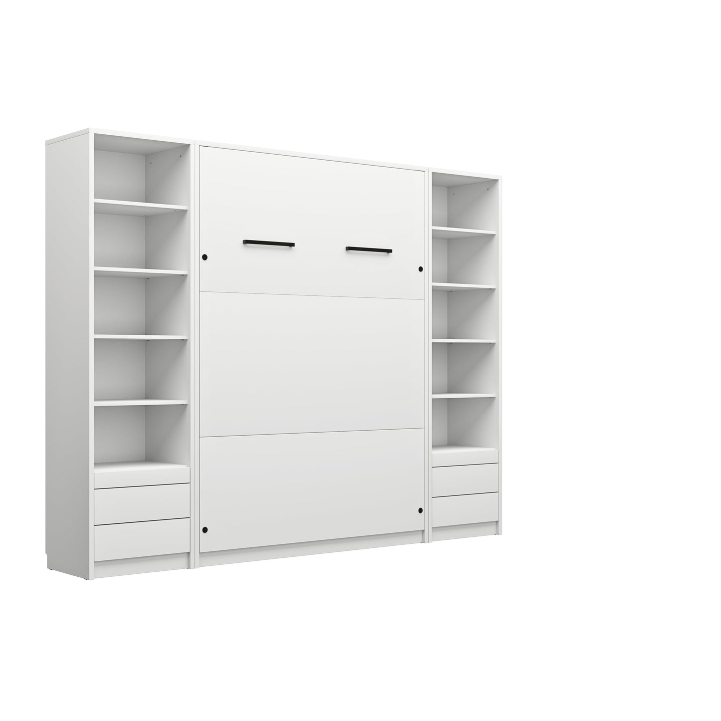 Genius Vertical Murphy Bed with Desk & Wardrobes – with 140x200 cm Mattress, LED Lighting