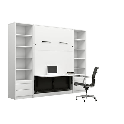 Genius Vertical Murphy Bed with Desk & Wardrobes – with 140x200 cm Mattress, LED Lighting