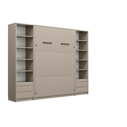 Genius Vertical Murphy Bed with Desk & Wardrobes – with 120x200 cm Mattress, LED Lighting