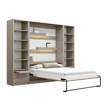 Genius Vertical Murphy Bed with Desk & Wardrobes –  for 120x200 cm Mattress, LED Lighting