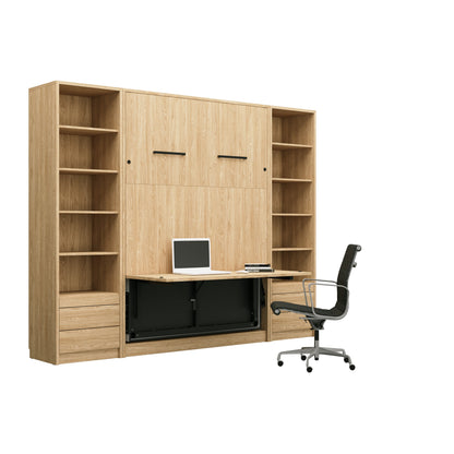 Genius Vertical Murphy Bed with Desk & Wardrobes – with 140x200 cm Mattress, LED Lighting
