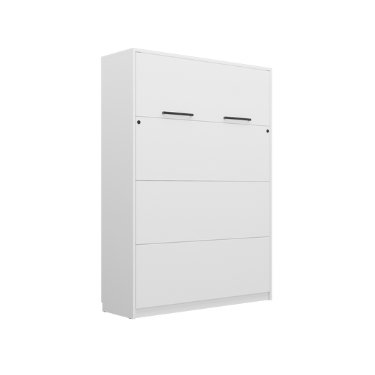 Customizable Genius Murphy Bed Furniture Set 140 x 200 cm White Matt, LED Lighting
