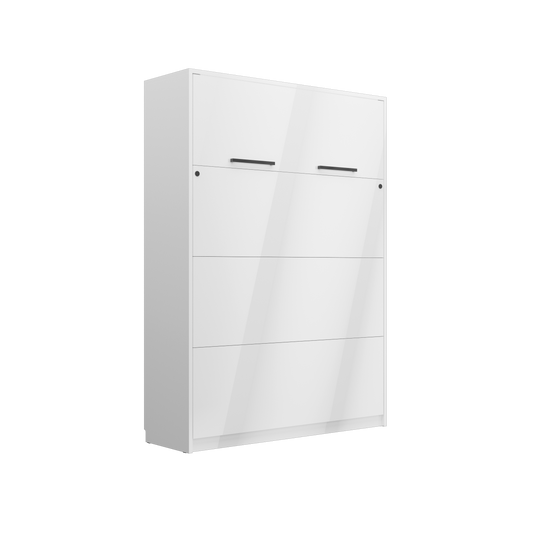 Customizable Genius Murphy Bed Furniture Set 160 x 200 cm White Gloss, LED Lighting