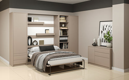 Genius Vertical Murphy Bed with Desk & Wardrobes – with 140x200 cm Mattress, LED Lighting