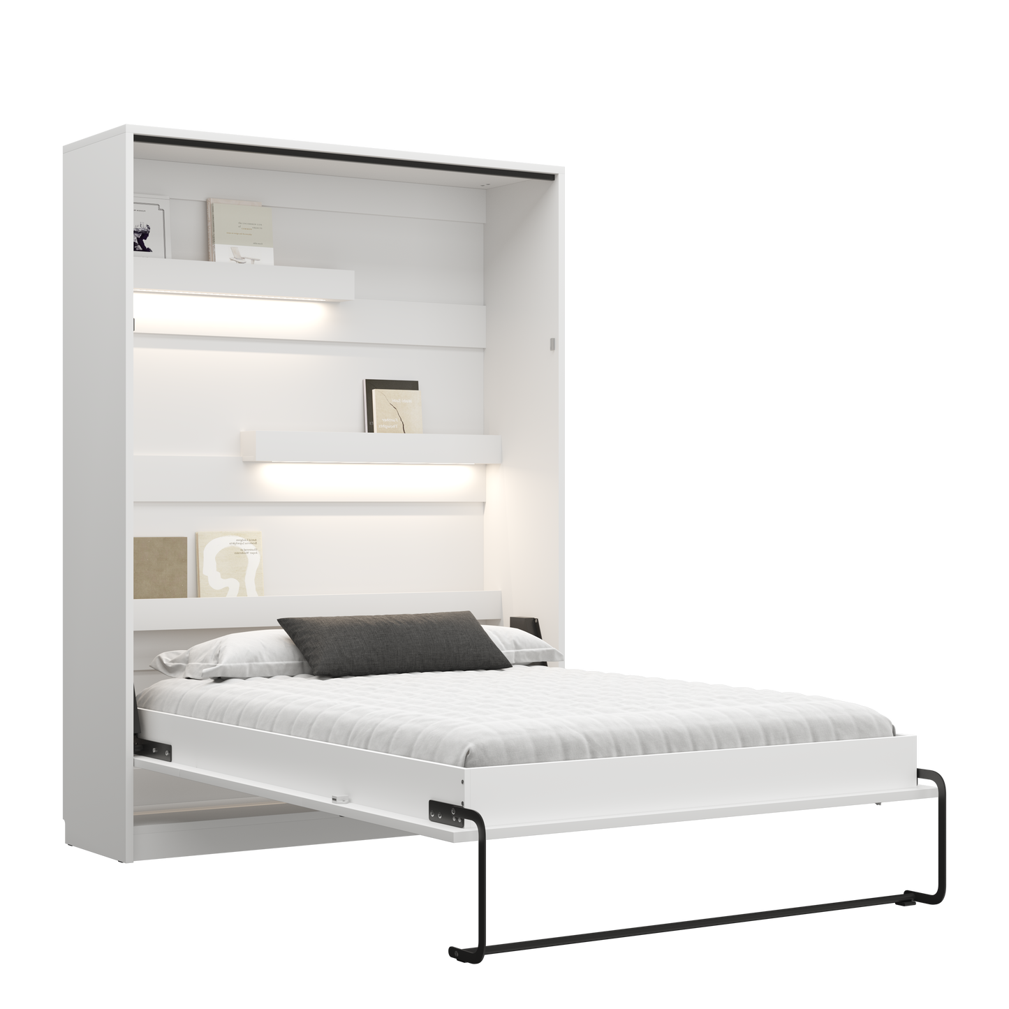 Customizable Genius Murphy Bed Furniture Set 120 x 200 cm White Matt, LED Lighting