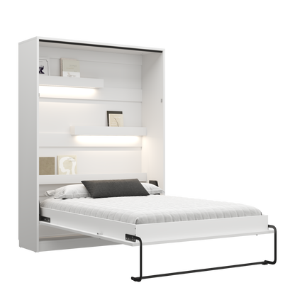 Genius Murphy Bed White Matt 160 x 200 cm with Sofa ECO-LEATHER, Led Lighting