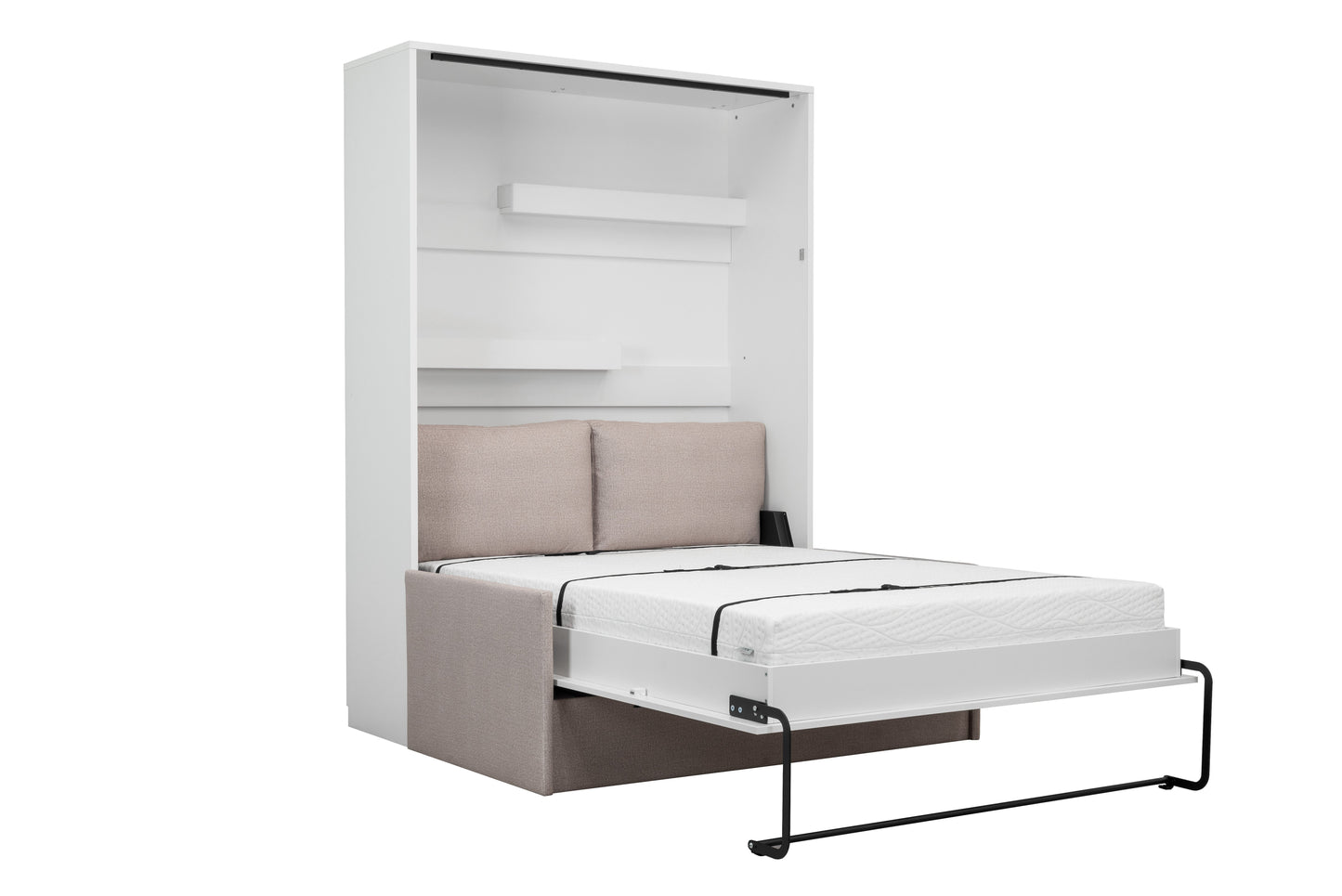 Genius Murphy Bed with Sofa White Gloss 140 x 200 cm, LED Lighting