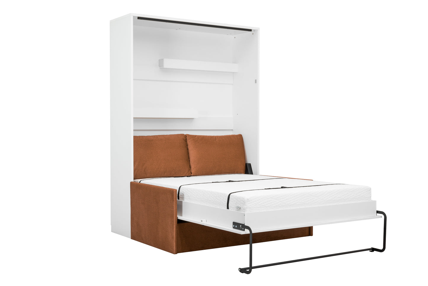 Genius Murphy Bed with Sofa White Gloss 140 x 200 cm, LED Lighting