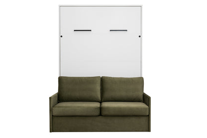 Genius Murphy Bed with Sofa White Gloss 140 x 200 cm, LED Lighting