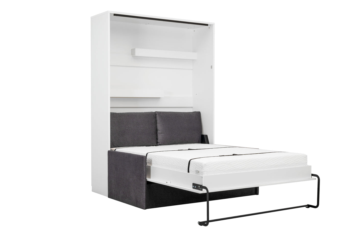 Genius Murphy Bed with Sofa White Gloss 140 x 200 cm, LED Lighting