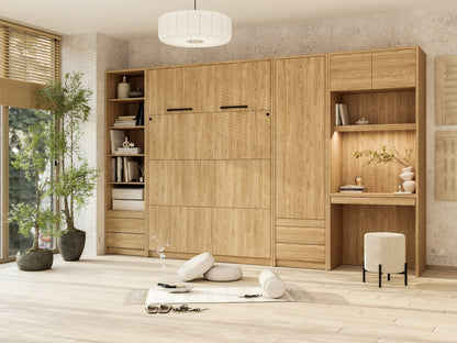 Genius Murphy Bed Set 140 x 200 cm Mattress – Oiled Oak Set, LED Lighting