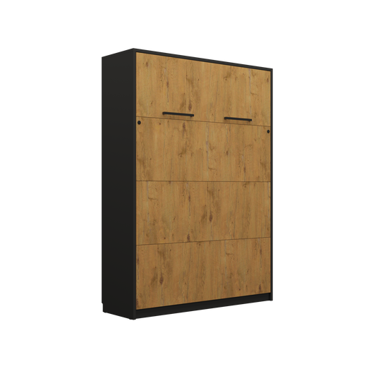 Customizable Genius Murphy Bed Furniture Set 140 x 200 cm Black Lancelot Oak, LED Lighting