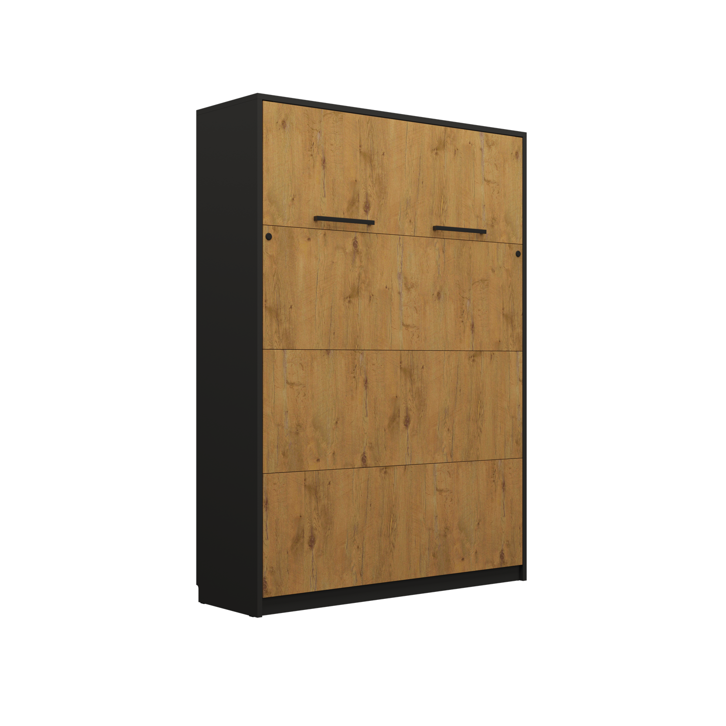 Customizable Genius Murphy Bed Furniture Set 140 x 200 cm Black Lancelot Oak, LED Lighting