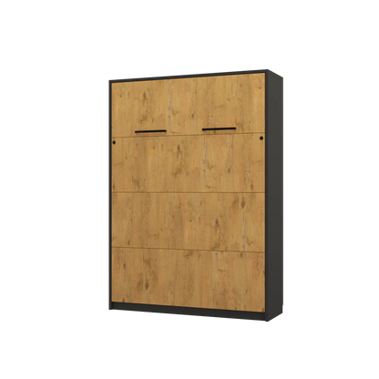 Customizable Genius Murphy Bed with Sofa Set 160 x 200 cm Black Lancelot Oak, LED Lighting