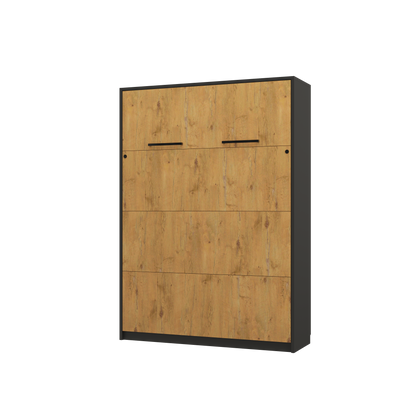 Customizable Genius Murphy Bed Furniture Set 140 x 200 cm Black Lancelot Oak, LED Lighting