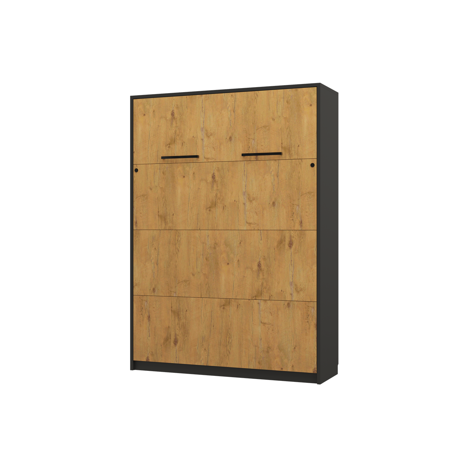 Customizable Genius Murphy Bed Furniture Set 120 x 200 cm Black Lancelot Oak, LED Lighting