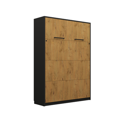 Genius Vertical Murphy Bed with Desk & Wardrobes – with 140x200 cm Mattress, LED Lighting