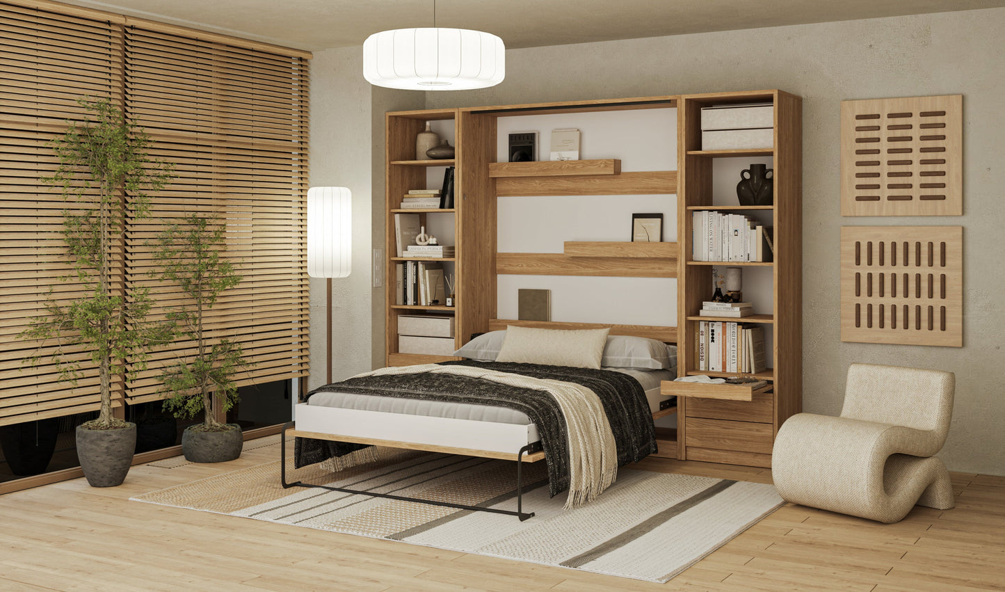 Customizable Genius Murphy Bed Furniture Set 160 x 200 cm Olied Oak, LED Lighting
