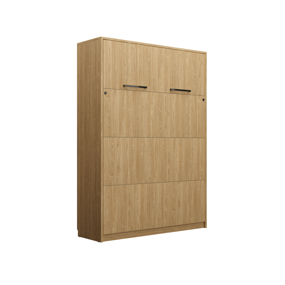 Genius Vertical Murphy Bed with Desk & Wardrobes – with 140x200 cm Mattress, LED Lighting