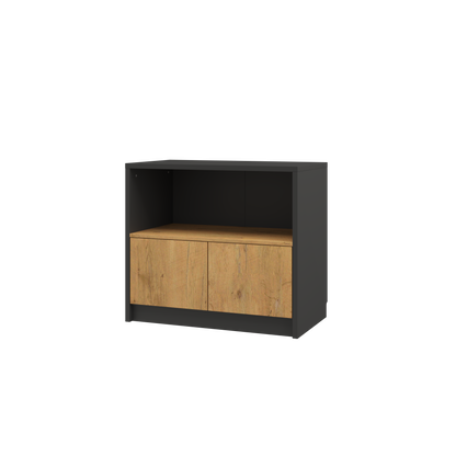 Customizable Genius Murphy Bed Furniture Set 140 x 200 cm Black Lancelot Oak, LED Lighting