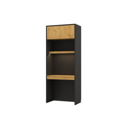 Customizable Genius Murphy Bed Furniture Set 120 x 200 cm Black Lancelot Oak, LED Lighting