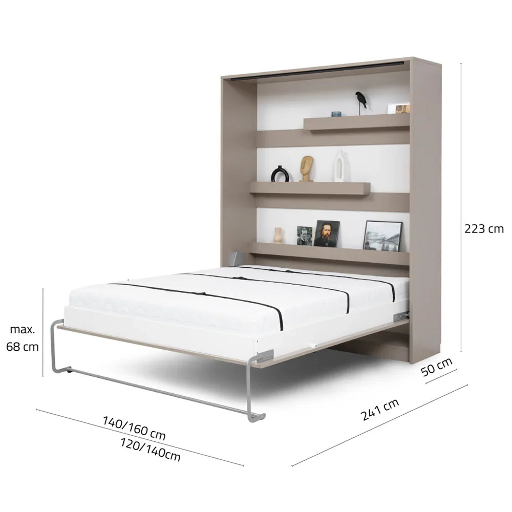 Genius Murphy Bed with Sofa White Gloss 140 x 200 cm, LED Lighting