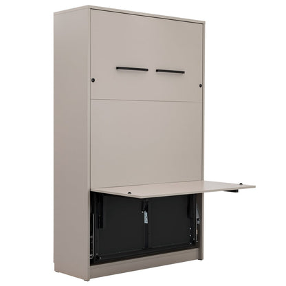 Genius Vertical Murphy Bed with Desk & Wardrobes – with 140x200 cm Mattress, LED Lighting