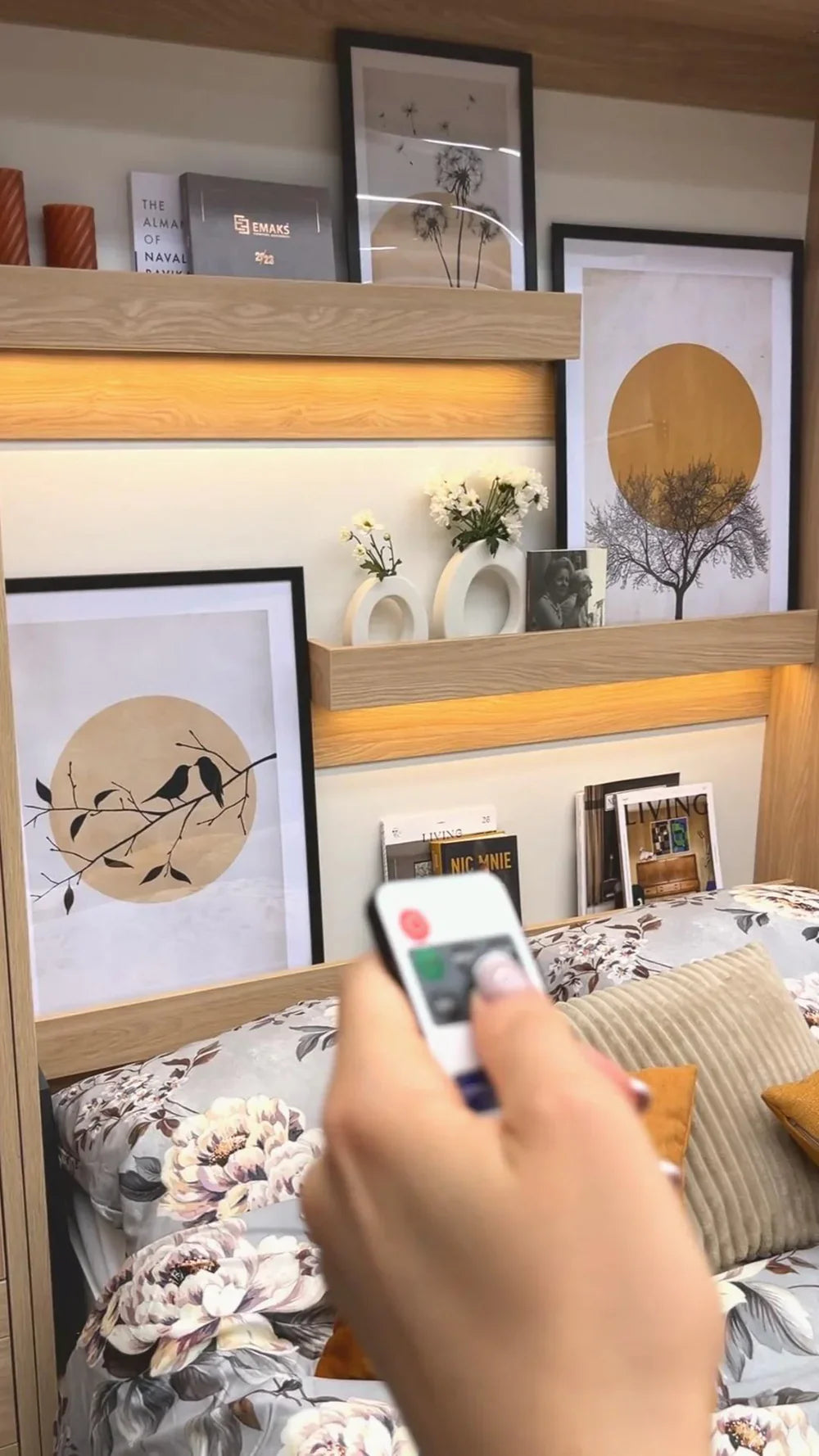 Genius Murphy Bed with Sofa Oiled Oak 140 x 200 cm SET, LED Lighting