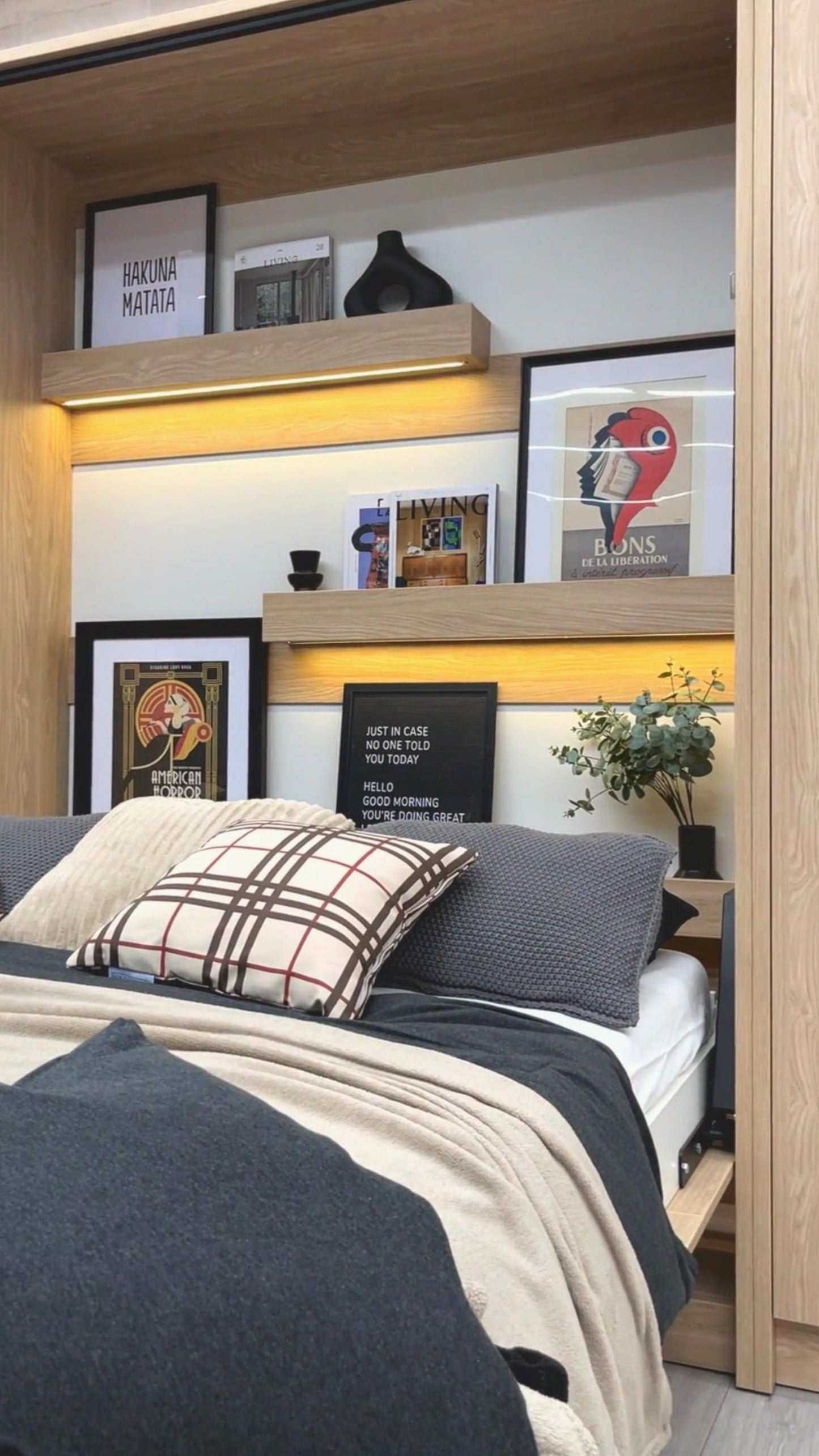 Genius Murphy Bed Set 140 x 200 cm Mattress – Oiled Oak Set, LED Lighting