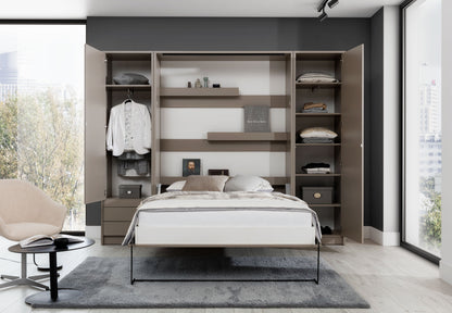 Customizable Genius Murphy Bed Furniture Set 140 x 200 cm Congo, LED Lighting