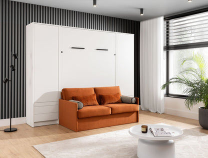 Genius Murphy Bed with Sofa White Matte 140 x 200 cm, LED Lighting