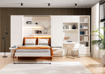 Genius Murphy Bed with Sofa White Matte 160 x 200 cm and LED Lighting