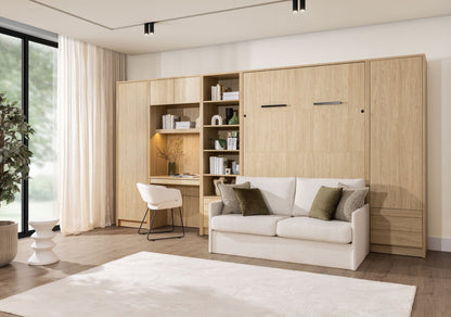 Genius Murphy Bed with Sofa Oiled Oak 140 x 200 cm SET, LED Lighting