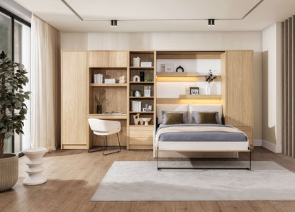 Genius Murphy Bed with Sofa Oiled Oak 140 x 200 cm, LED Lighting