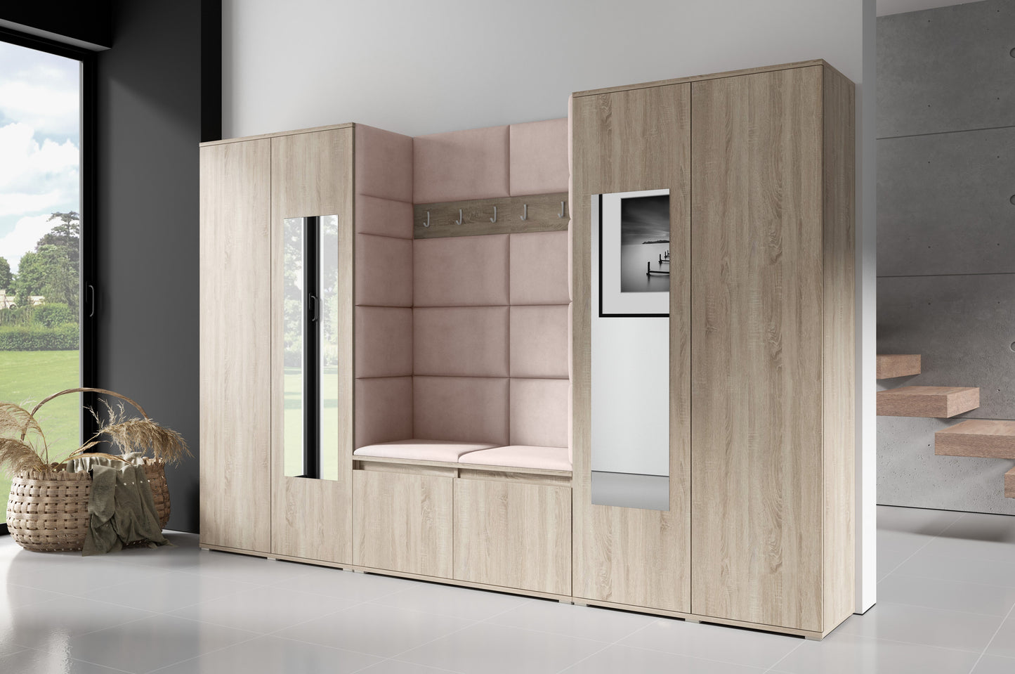 PK Emi 10 Hallway Wardrobe Sonoma- Upholstered Panels in Various Colours