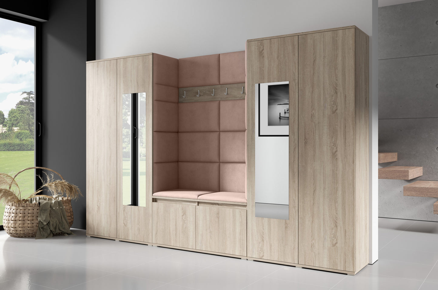 PK Emi 10 Hallway Wardrobe Sonoma- Upholstered Panels in Various Colours