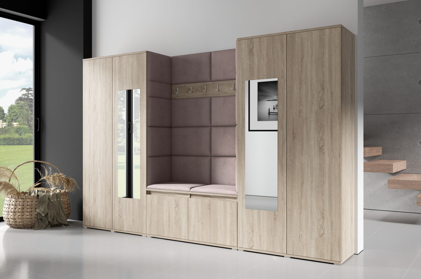 PK Emi 10 Hallway Wardrobe Sonoma- Upholstered Panels in Various Colours