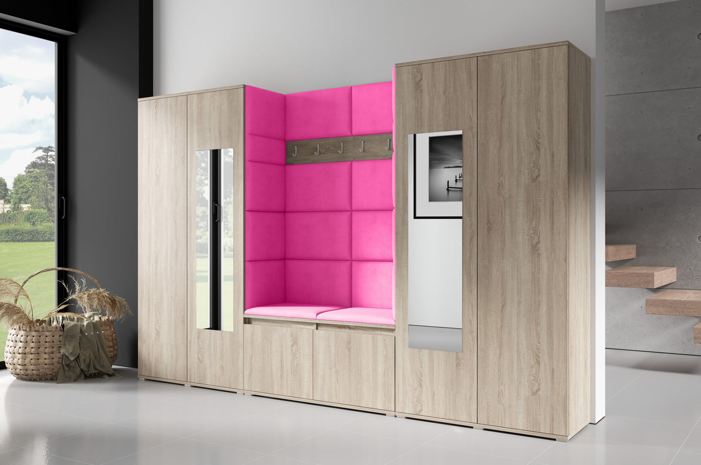 PK Emi 10 Hallway Wardrobe Sonoma- Upholstered Panels in Various Colours