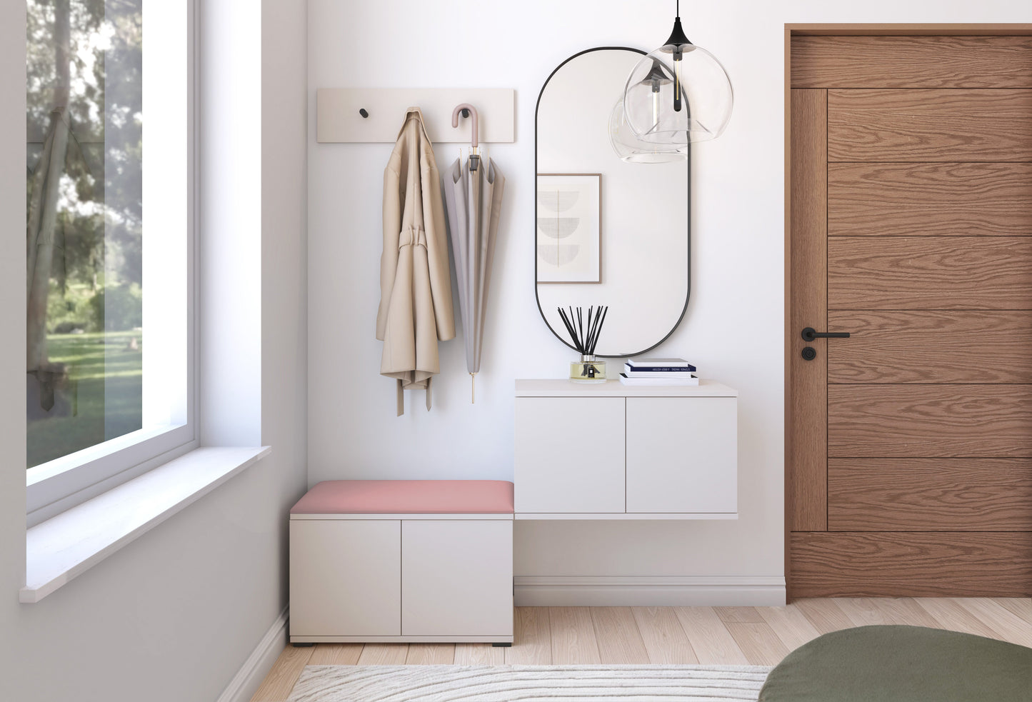 PK Bianco 7 Hallway Wardrobe Set - Upholstered Panels in Various Colours