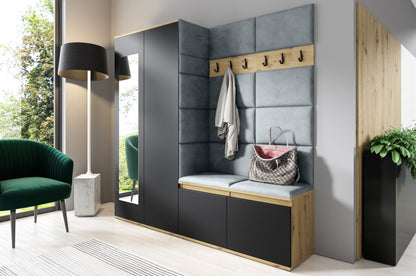 PK Emi 8 Hallway Wardrobe Artisan Oak / Black - Upholstered Panels in Various Colours