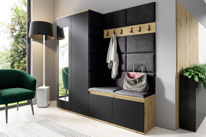 PK Emi 8 Hallway Wardrobe Artisan Oak / Black - Upholstered Panels in Various Colours