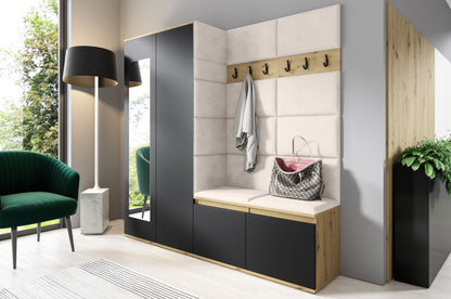 PK Emi 8 Hallway Wardrobe Artisan Oak / Black - Upholstered Panels in Various Colours